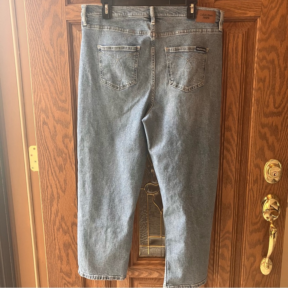 Calvin Klein‎ Classic Blue Denim Jeans Size 16 Y2K Straight Leg High Rise - Picture 8 of 15